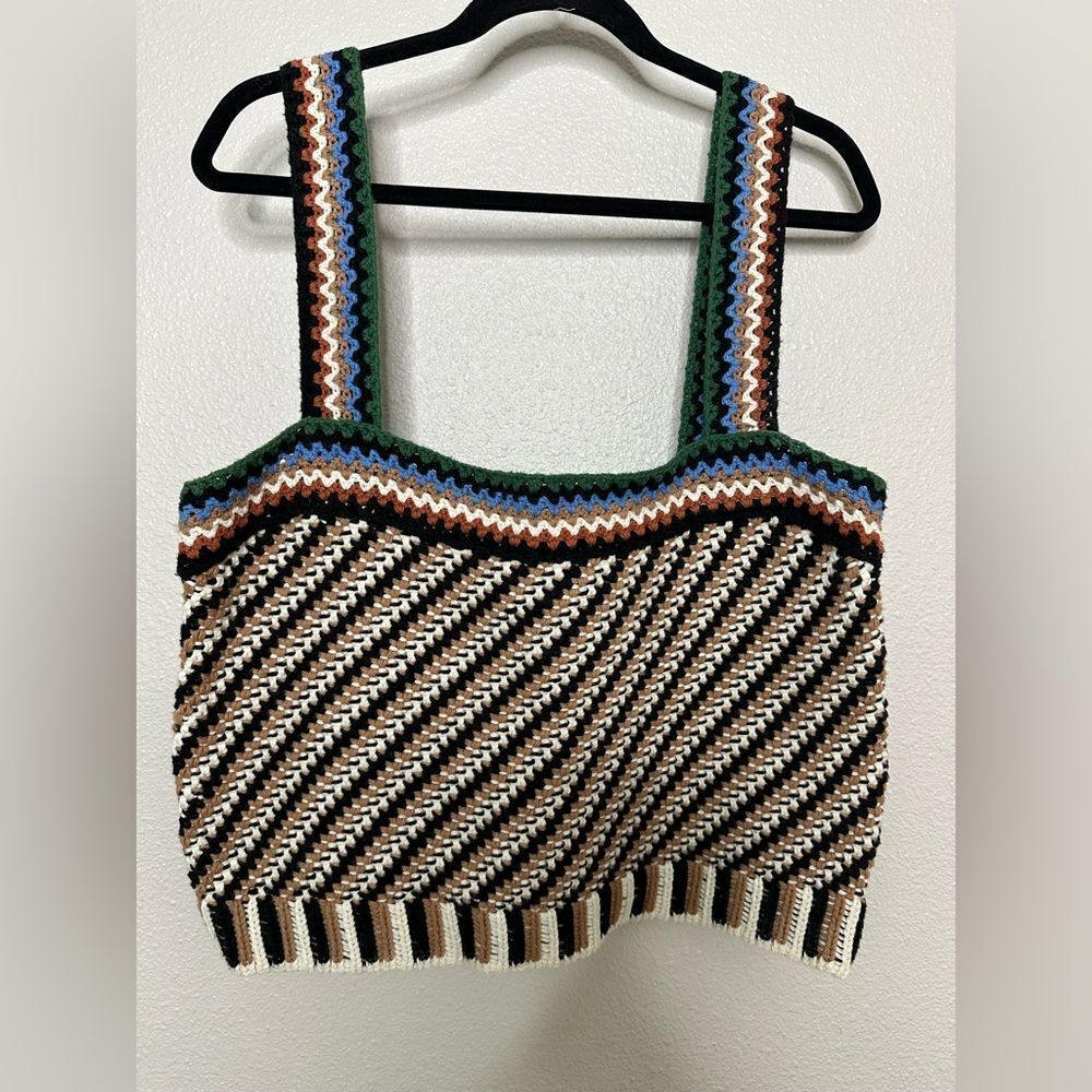 Veronica Beard Livina Woven Knit Sweater Stripe Diagnol Geometric Tank Top XL - Picture 2 of 10